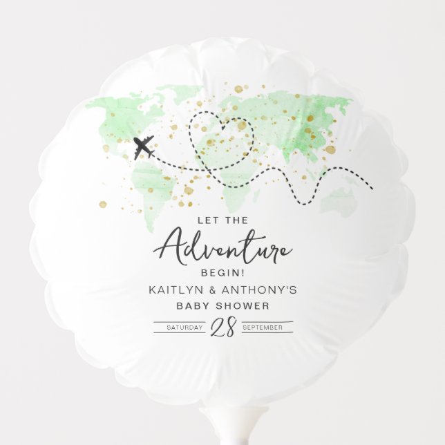"Let The Adventure Begin!" Travel Map Baby Shower Balloon (Front)