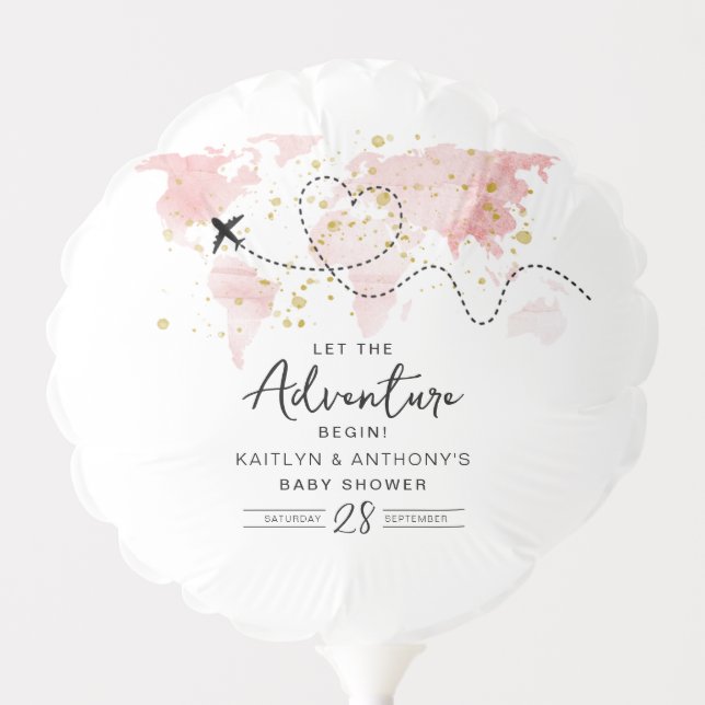 "Let The Adventure Begin!" Travel Map Baby Shower Balloon (Front)