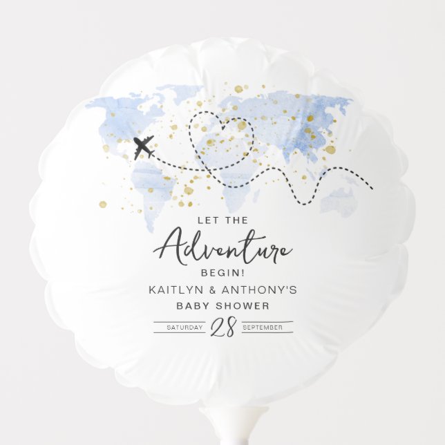 "Let The Adventure Begin!" Travel Map Baby Shower Balloon (Front)