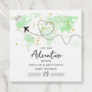 "Let The Adventure Begin!" Travel Map Baby Shower Favor Tags