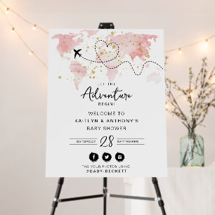 "Let The Adventure Begin!" Travel Map Baby Shower Foam Board