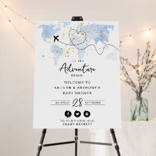 "Let The Adventure Begin!" Travel Map Baby Shower Foam Board