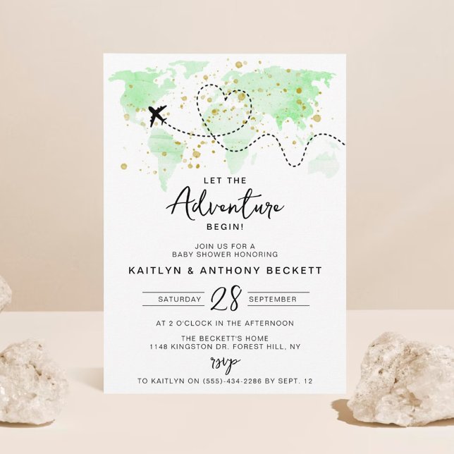 "Let The Adventure Begin!" Travel Map Baby Shower Invitation (Creator Uploaded)