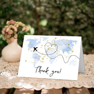 "Let The Adventure Begin!" Travel Map Baby Shower Letterpress Thank You Card