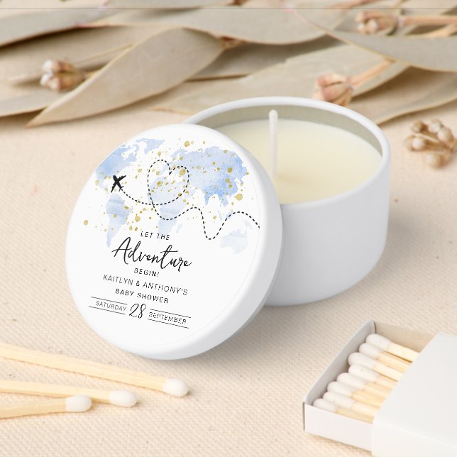 "Let The Adventure Begin!" Travel Map Baby Shower Mini Candle Favors (Insitu)