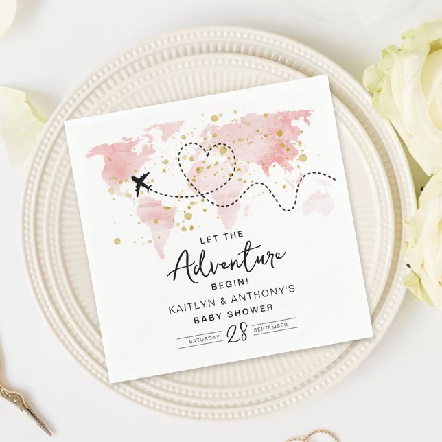"Let The Adventure Begin!" Travel Map Baby Shower Napkins (Creator Uploaded)