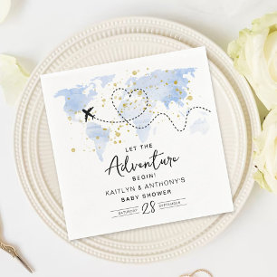"Let The Adventure Begin!" Travel Map Baby Shower Napkins