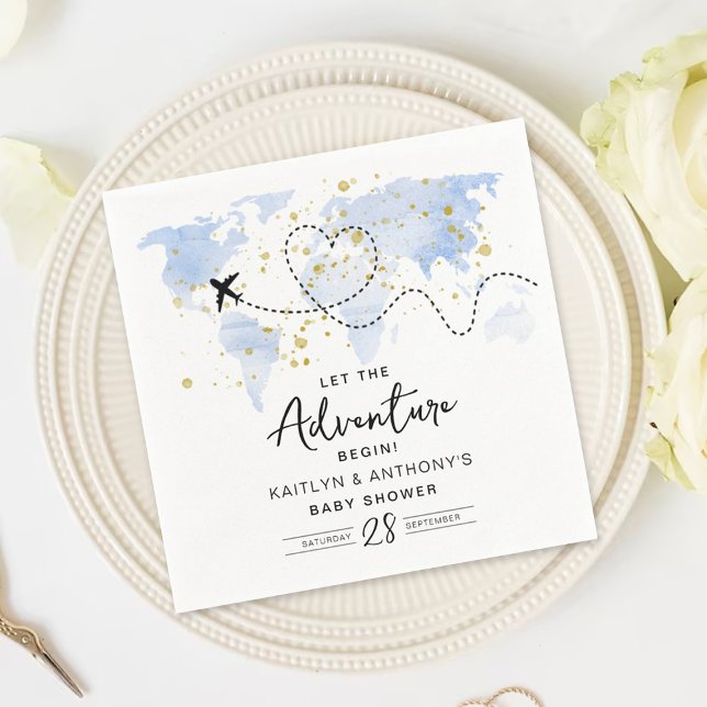 "Let The Adventure Begin!" Travel Map Baby Shower Napkins (Creator Uploaded)