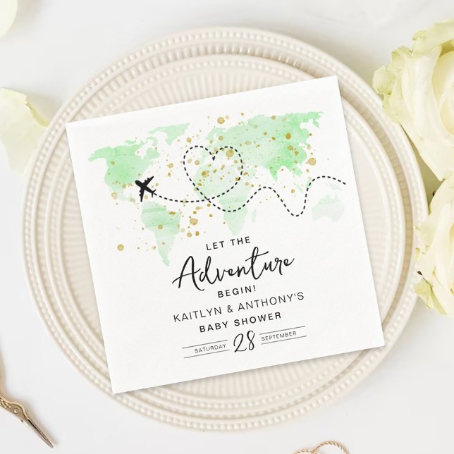 "Let The Adventure Begin!" Travel Map Baby Shower Napkins (Creator Uploaded)
