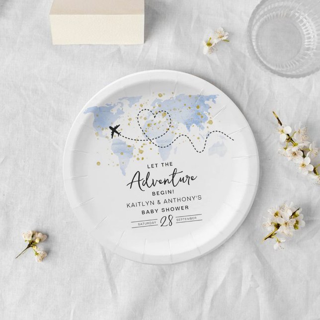 "Let The Adventure Begin!" Travel Map Baby Shower Paper Plates (Creator Uploaded)