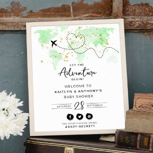 "Let The Adventure Begin!" Travel Map Baby Shower Poster