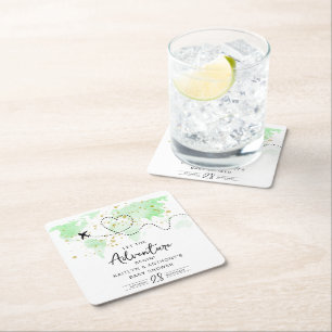 "Let The Adventure Begin!" Travel Map Baby Shower Square Paper Coaster