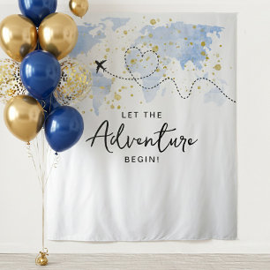 "Let The Adventure Begin!" Travel Map Baby Shower Tapestry