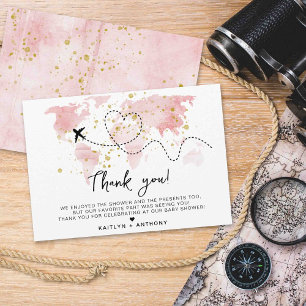 "Let The Adventure Begin!" Travel Map Baby Shower Thank You Card