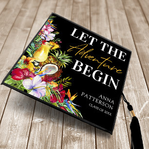 Let the Adventure Begin Tropical Graduation Cap Topper