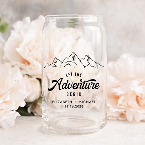 Let The Adventure Begin Wedding Can Glass