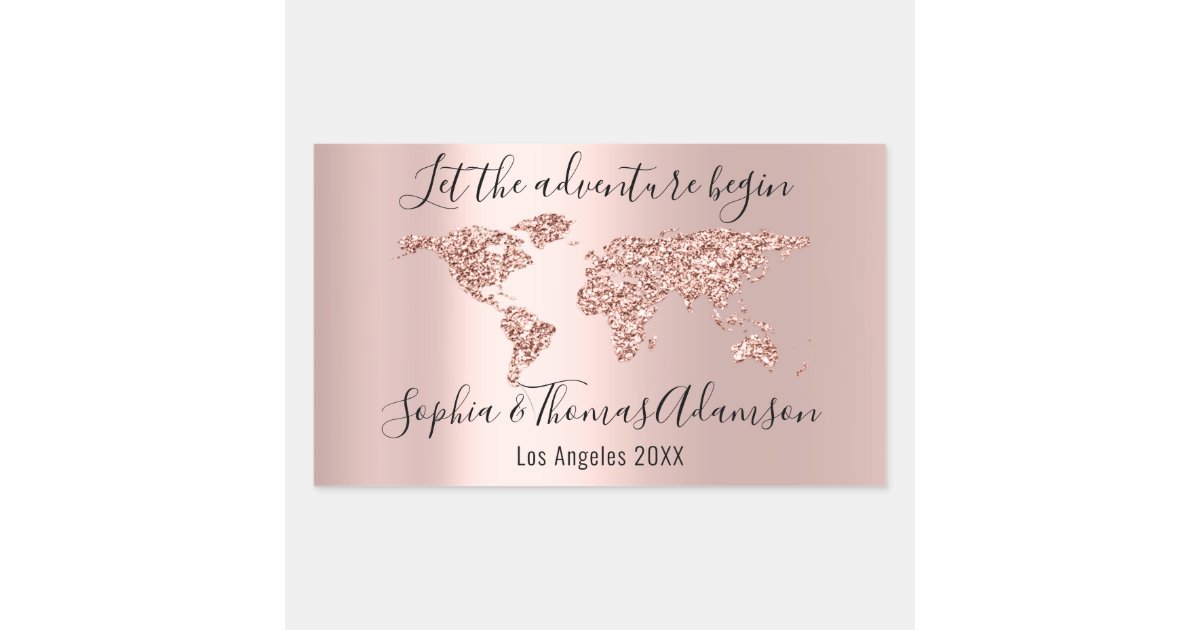 Lets The Adventure Begin Wedding Bridal World Rose Square Sticker, Zazzle