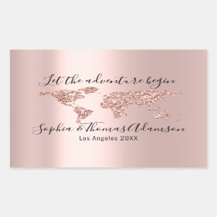 Let The Adventure Begin Wedding World Earth Rose Rectangular Sticker