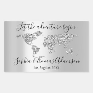 Let The Adventure Begin Wedding  World Map Gray Rectangular Sticker