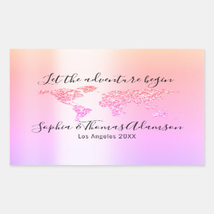 Let The Adventure Begin Wedding  World Map Ombre Rectangular Sticker