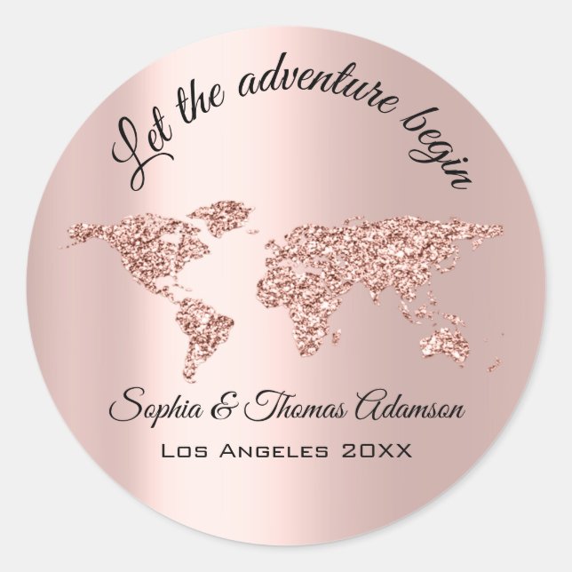 Let The Adventure Begin Wedding  World Rose Classic Round Sticker (Front)