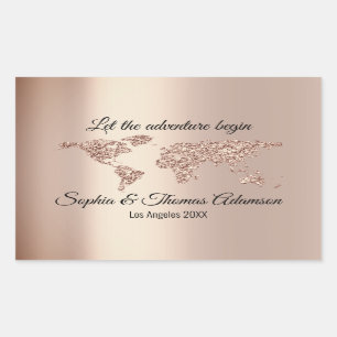 Let The Adventure Begin Wedding World Rose Gold Rectangular Sticker
