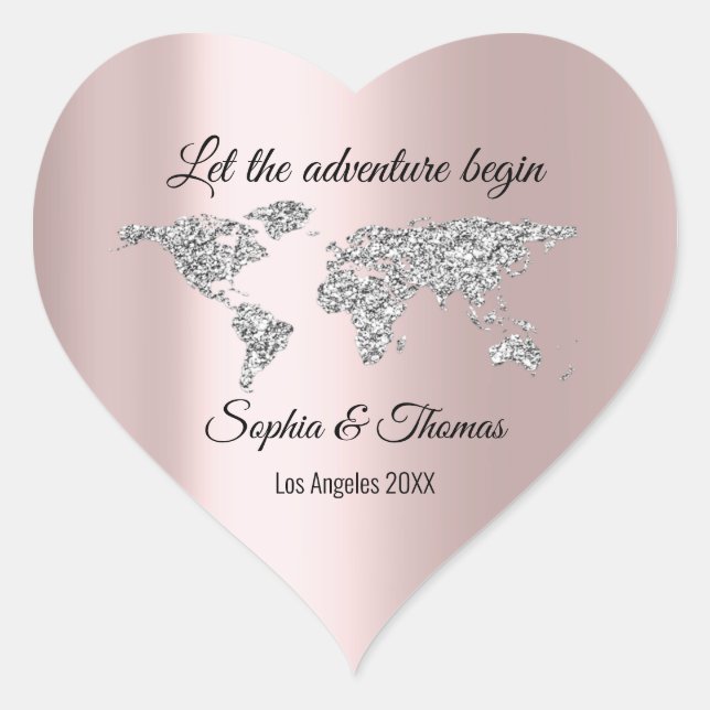 Let The Adventure Begin Wedding  World Rose Gray Heart Sticker (Front)