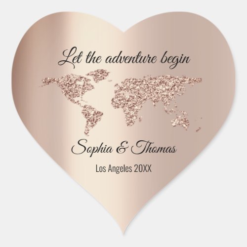 Let The Adventure Begin Wedding  World Rose Heart Heart Sticker