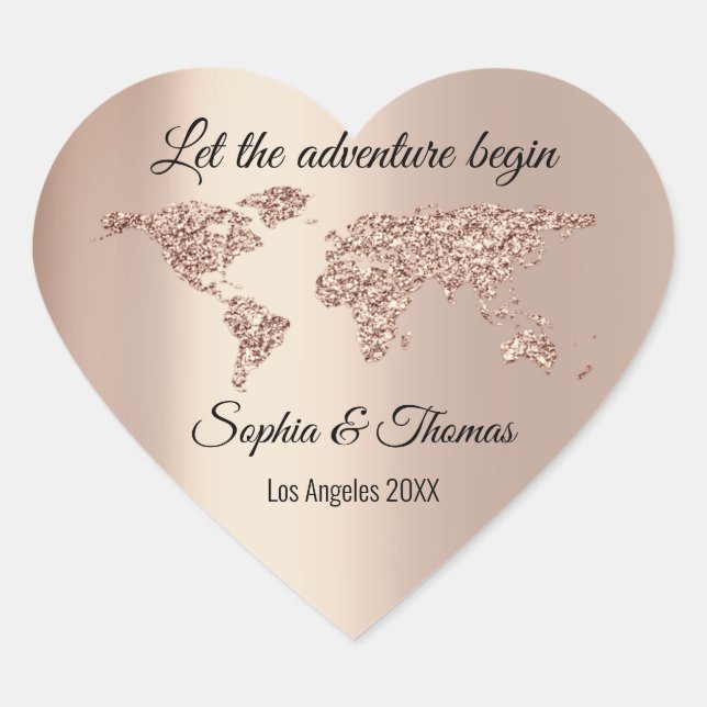 Let The Adventure Begin Wedding  World Rose Heart Sticker (Front)