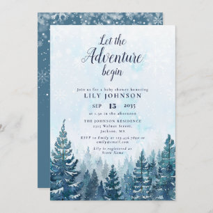 Let The Adventure Begin Winter Forest Baby Shower Invitation