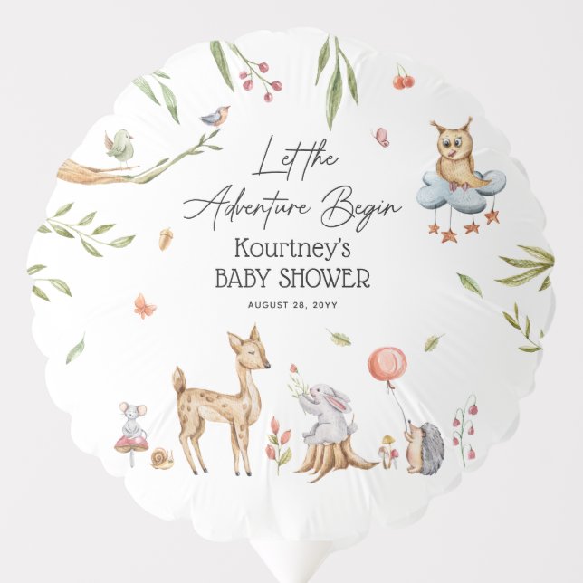 Let the Adventure Begin' Woodland Baby Shower Balloon (Front)