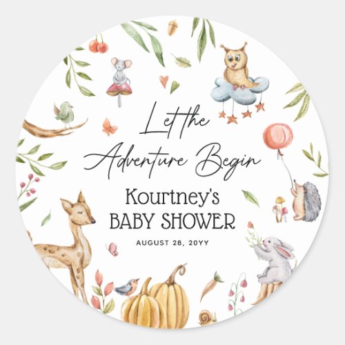 Let the Adventure Begin Woodland Baby Shower Classic Round Sticker