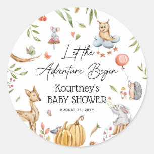 Let the Adventure Begin' Woodland Baby Shower Classic Round Sticker