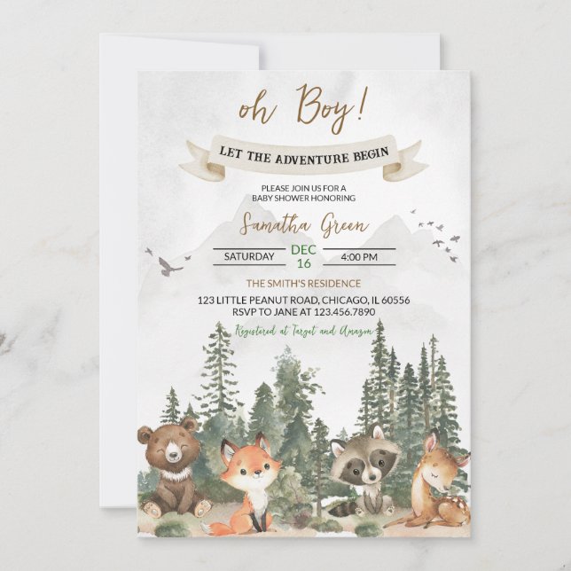 Let the Adventure Begin Woodland Baby Shower Invitation (Front)
