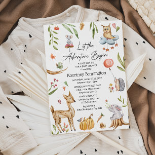Let the Adventure Begin' Woodland Baby Shower Invitation
