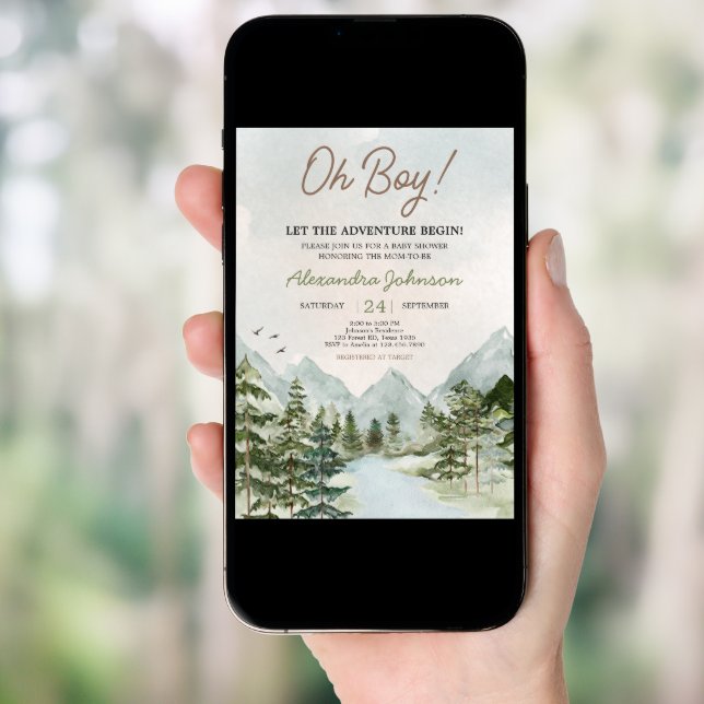 Let the Adventure Begin Woodland Baby Shower Invitation (Front Digital)