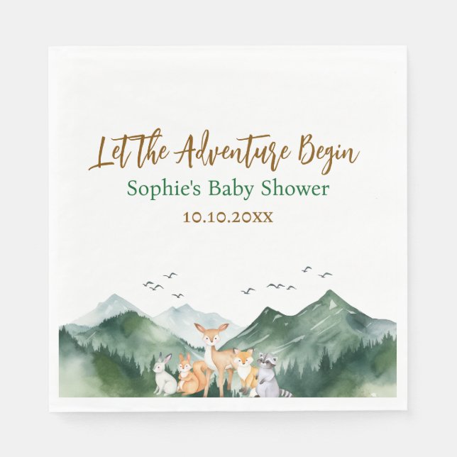 Let the Adventure Begin Woodland Baby Shower Napkins (Front)