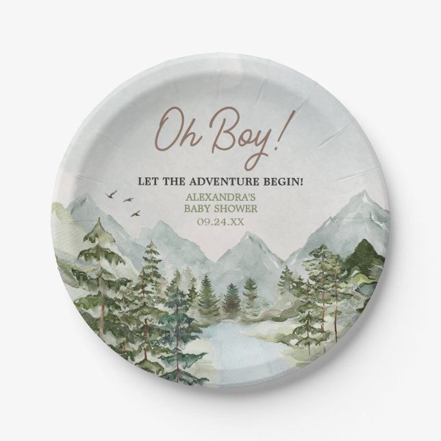 Let the Adventure Begin Woodland Baby Shower Paper Plates (Front)