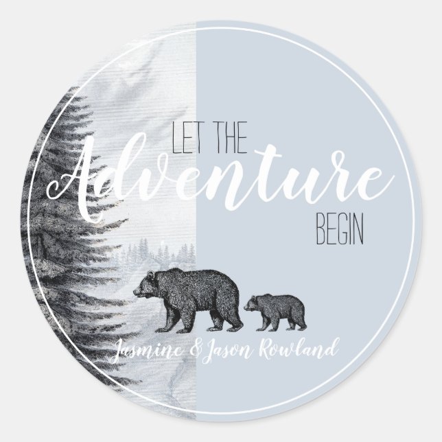 Let The Adventure Begin Woodland Bear Baby Shower Classic Round Sticker (Front)