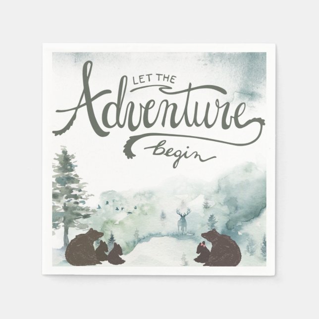 Let the Adventure Begin Woodland Bears Napkins (Front)