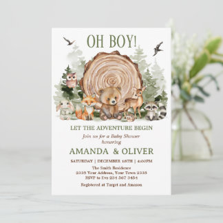 Let the Adventure Begin Woodland Boy Baby Shower Invitation