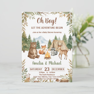 Let the Adventure Begin Woodland Boy Baby Shower Invitation