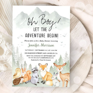 Let The Adventure Begin Woodland Boy Baby Shower Invitation