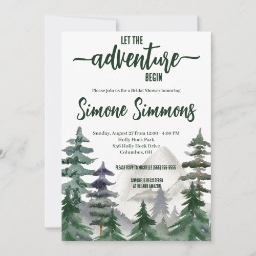 Let the Adventure Begin  Woodland Bridal Shower  Invitation