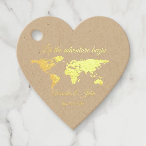 Let The Adventure Begin World Destination Map Gold Foil Favor Tags