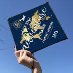 Let The Adventure Begin | World Map Graduation Cap<br><div class="desc">Celebrate your academic success and excitement for future adventures with our travel-themed graduation cap topper. Featuring a luxurious navy blue background customizable to any color, a faux gold foil world map, compass, and plane, it signifies the start of a new journey. With the saying 'let the adventure begin', and room...</div>