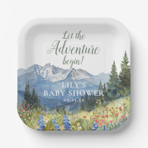 Let The Adventure Mountain Floral Baby Shower Paper Plates