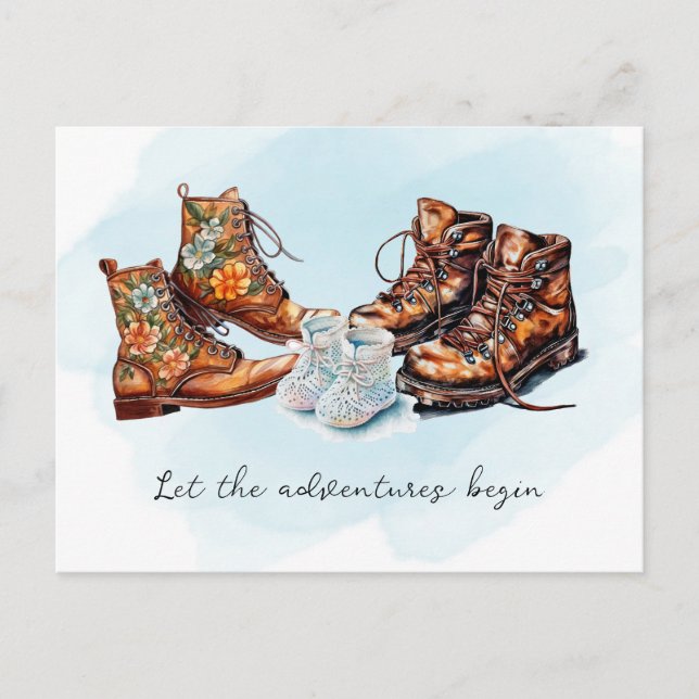 Let the Adventures Begin Pregnancy Announcement Postcard (Front)