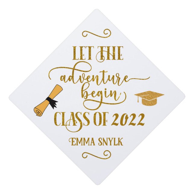 Let The Asventure Begin Class Of Elegant Graduation Cap Topper (Front)