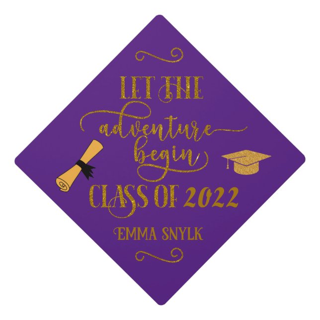 Let The Asventure Begin Class Of Elegant Graduation Cap Topper (Front)